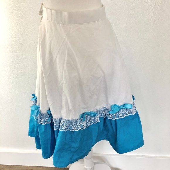Vintage Blue and White Lace with Bows Square Dance Skirt - Picture 5 of 5
